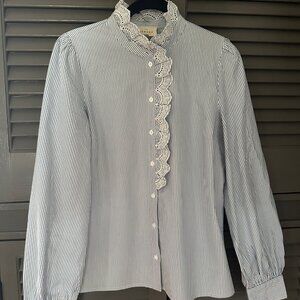 Sezane Chlo Shirt: Stripes Ecru / Blue Size 4